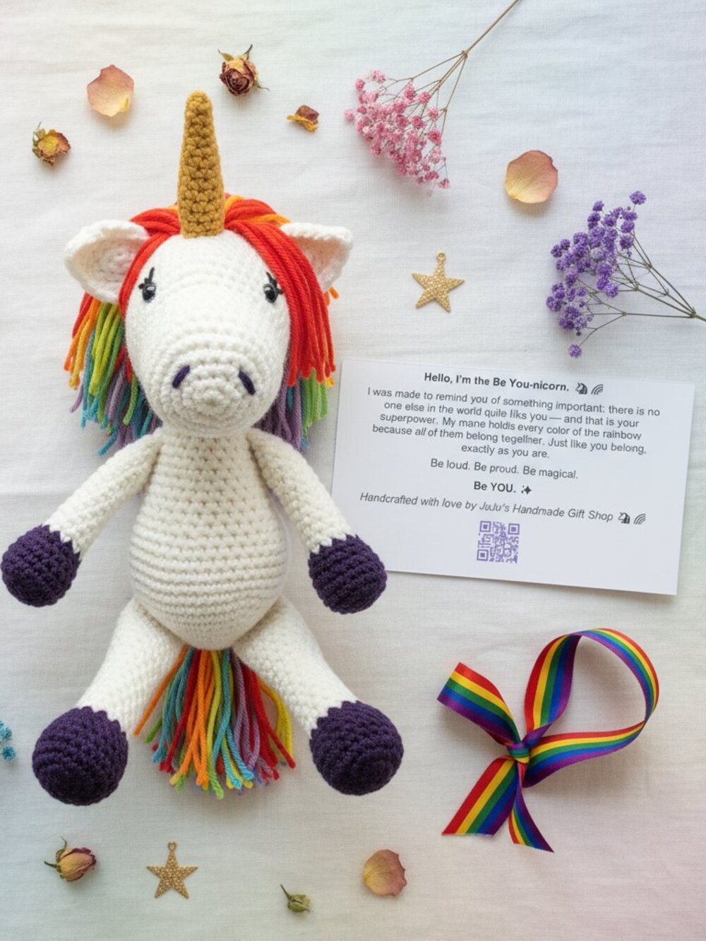 Be You-nicorn — Rainbow Pride Crochet Plush Unicorn | Handmade Stuffed Unicorn